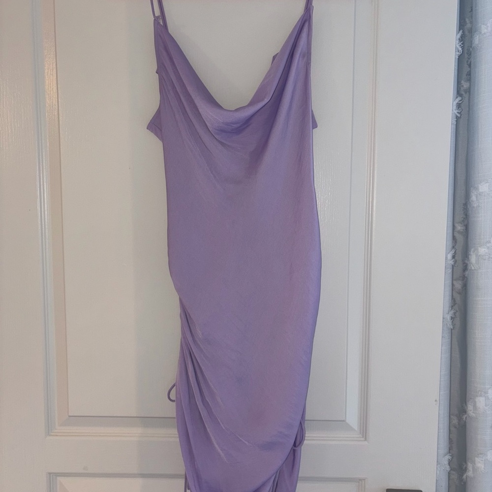 Free People Purple Silk Slip Dress W/ Ruching & Ties On Sides